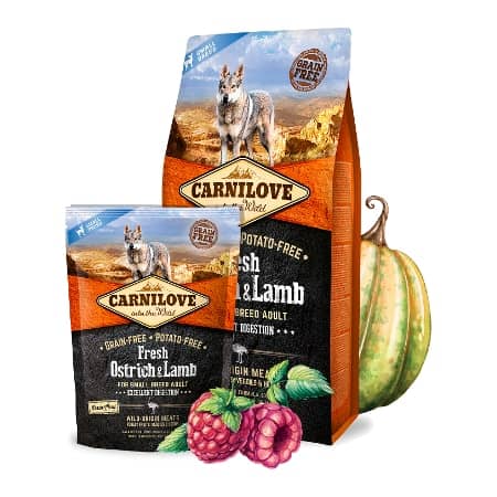 CARNILOVE DOG SMALL BREED FRESH OSTRICH & LAMB suņu barība Svaigs strauss, jērs 6kg